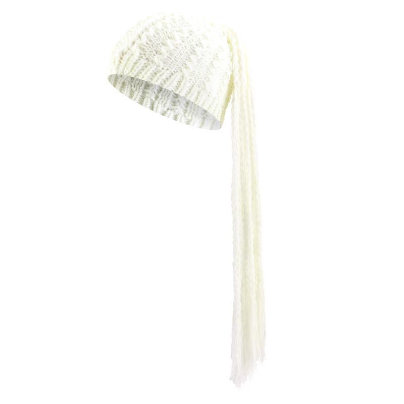 Trendy Women'S Handmade Crochet Winter Hat Braided Tassels Hip-Hop Elastic Warm Beanie Ear Protection Hats Halloween Funny Caps