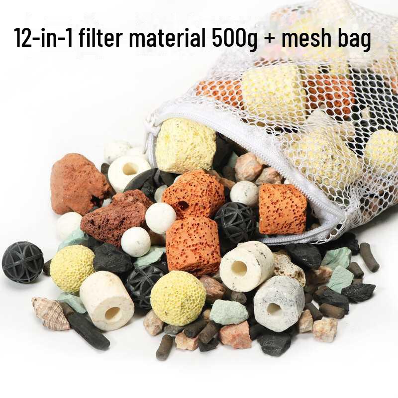

500 г 10-в-1 фильтрующий материал для аквариума: Керамические кольца, дом бактерий, активированный уголь, вулканическая порода для очистки воды. 12-in-1 filter material 500g