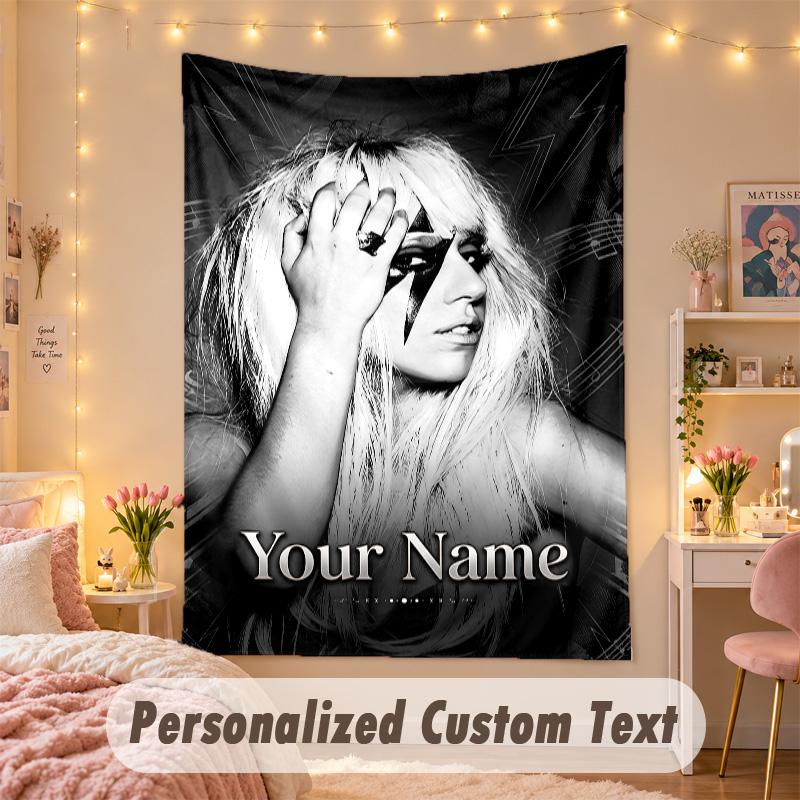 Custom Personalized Tapestry,Lady Gaga Print Custom Name Text Wall Art Hanging for Bedroom