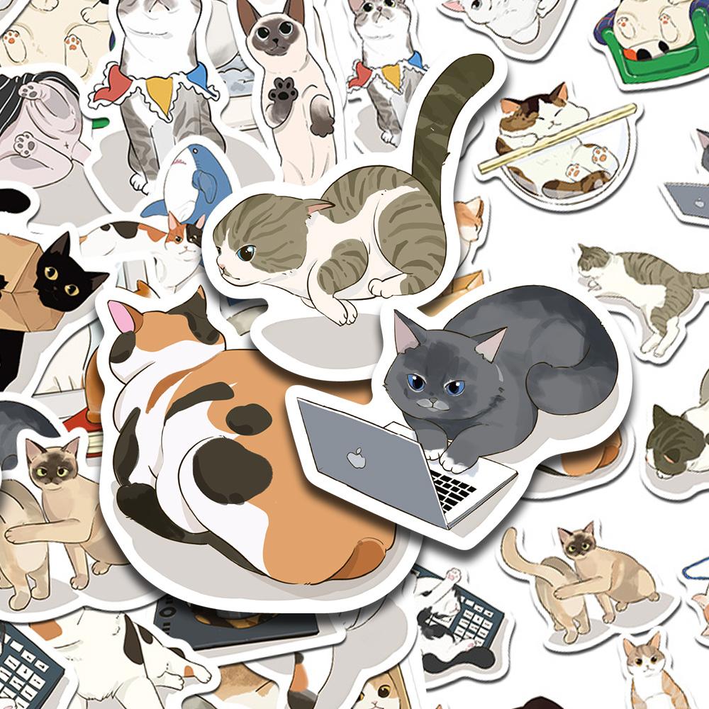 50pcs Cartoon Cat Stickers Decals For Phone Laptop Scrapbook Refrigerator Wall DIY Aesthetic Waterproof Stickers Creative Gifts