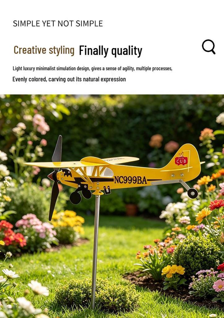 Pastoral Courtyard Windmill: Rotating Airplane Weather Vane Outdoor Ground Decor