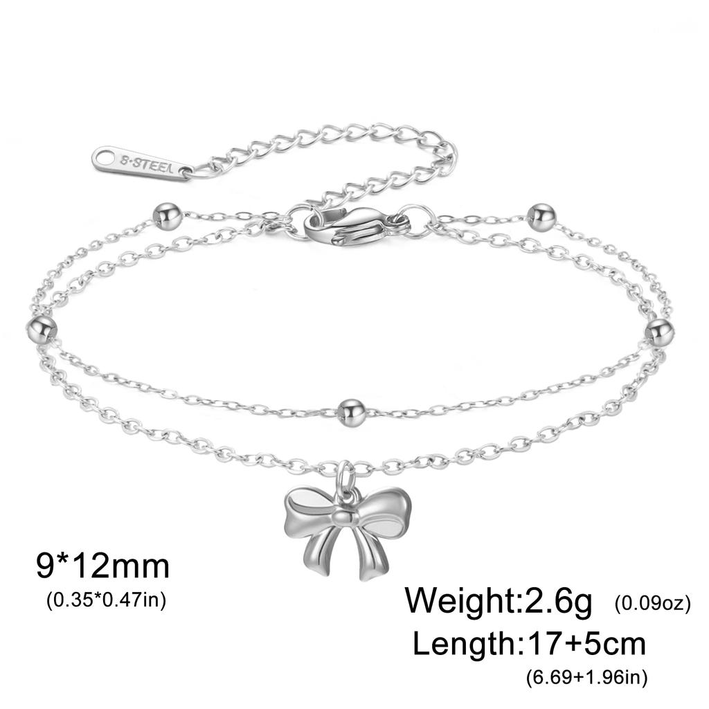 Cazador Cute Bowknot Charm Hand Bracelets for Women Stainless Steel Jewelry Double Beads Chains Bracelet Gift Trendy Wholesale