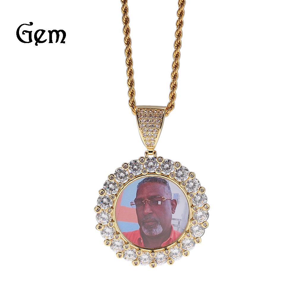 New product photo necklace hip hop round diamond set personalized DIY photo pendant necklace men's and women's accessories