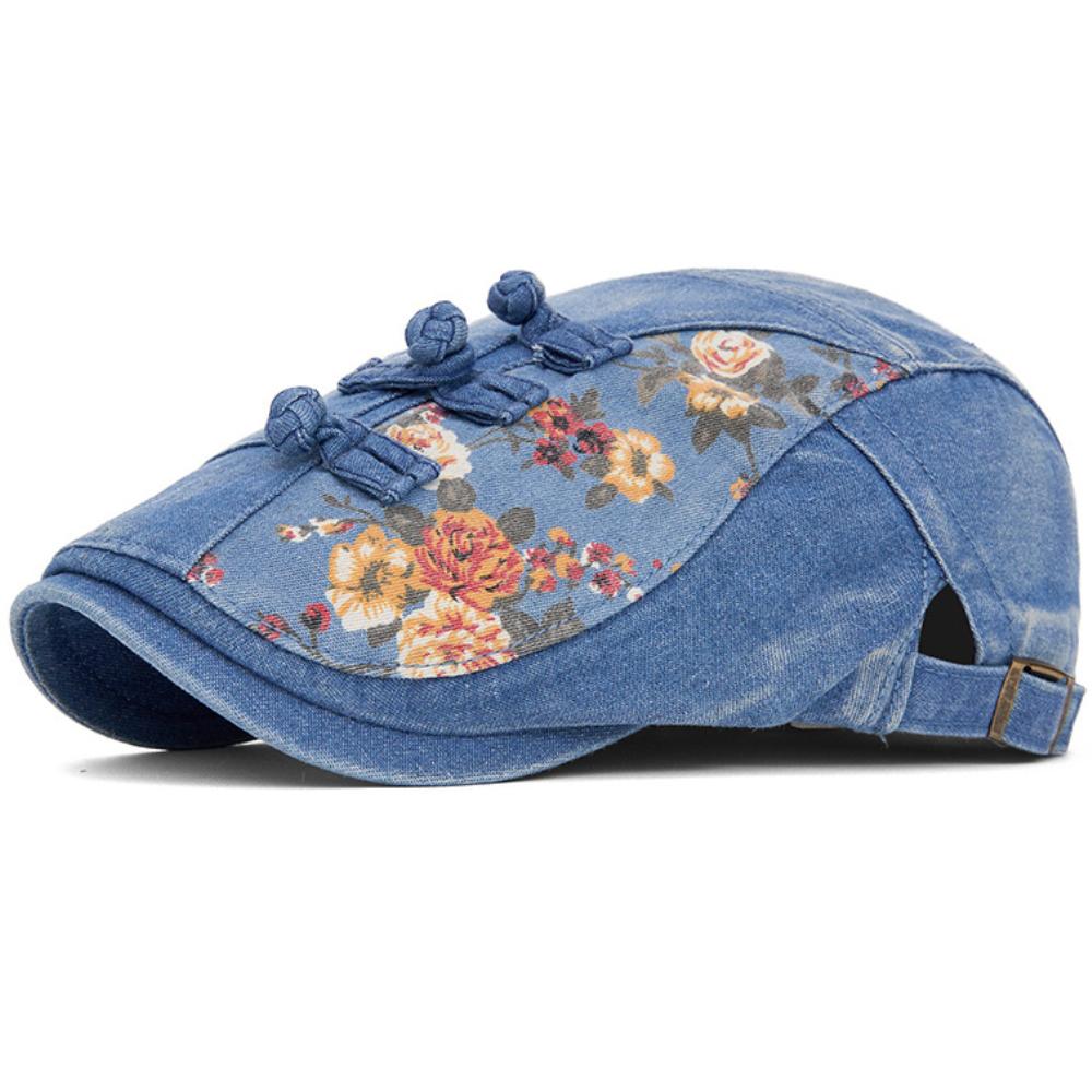 HT4886 Mens Berets Women Retro Floral Artist Painter Beret Hat Male Female Spring Autumn Ivy Flat Cap Adjustable Denim Beret Cap