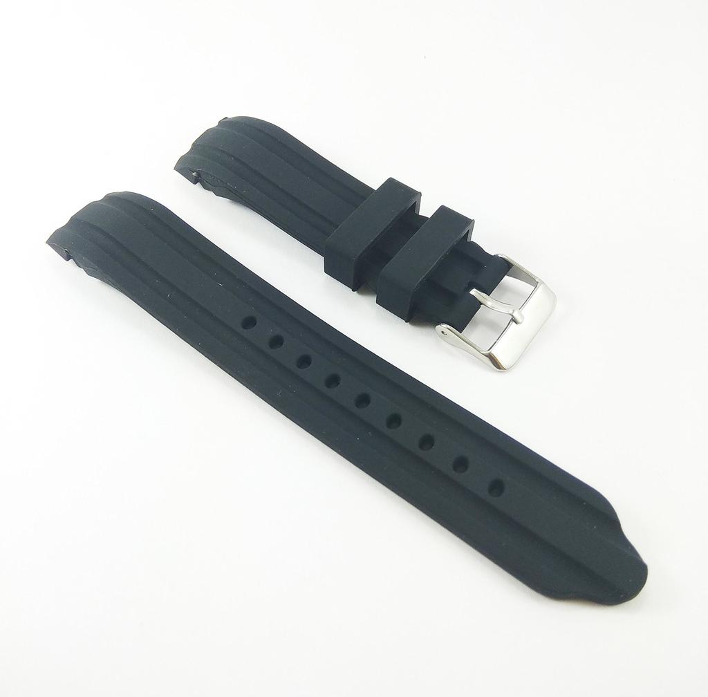 22mm Waterproof Black Silicone Rubber Curved End Dive Watch Band Strap