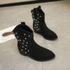 Large Size Winter Women's Boots New Rivets Decorative Trend Round Head Thick Heel Sleeve Martin Boots Women