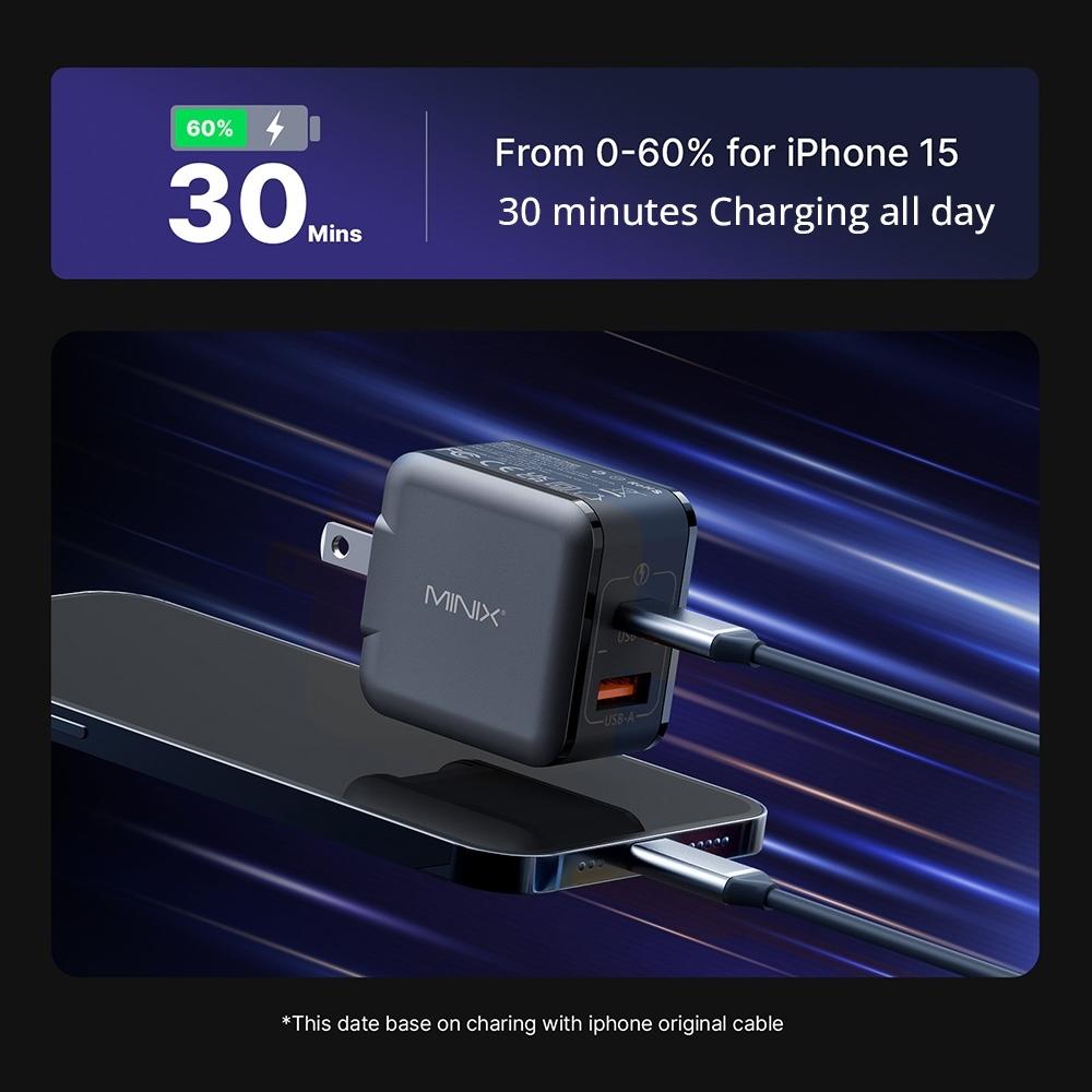 MINIX p1 Mini 33W 2-Port GaN Wall Charger with Multi-Protection Safety System
