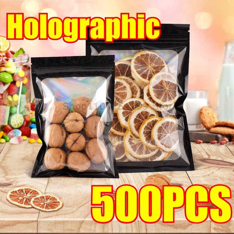 Holographic Ziplock Bags Plastic Laser Iridescent Zip Bags for Manicure Eyelash Display Earrings Ring Jewelry Storage Bag
