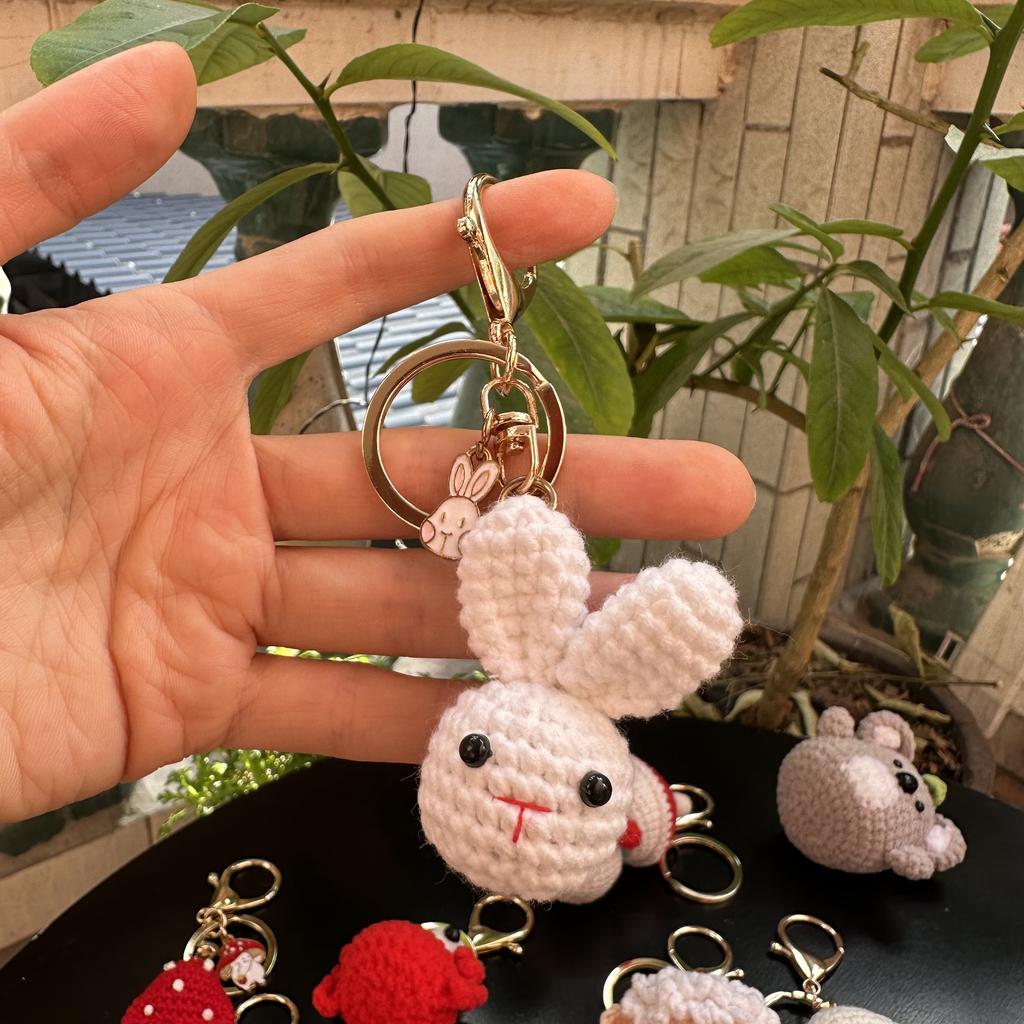 Handmade wool crocheted cartoon sunny day doll dog pig sheep chicken fox rabbit animal diy doll head key chain bag decoration