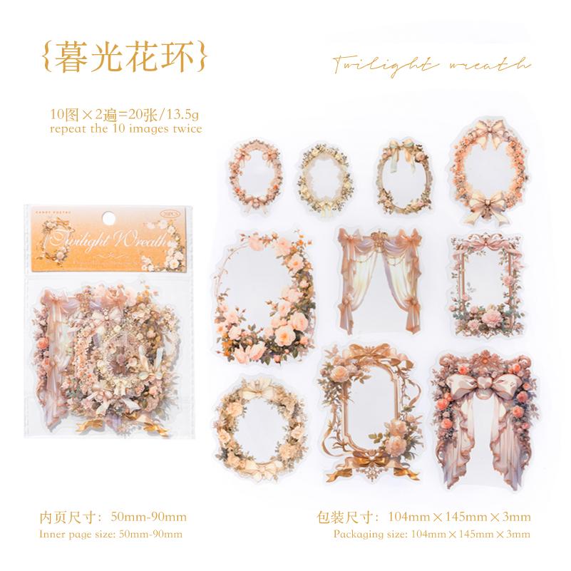 20 Pcs/pack Floral Border Stickers Aesthetic Stick Labels Decorative Diary Album Scrapbooking Material Junk Journal Supplies