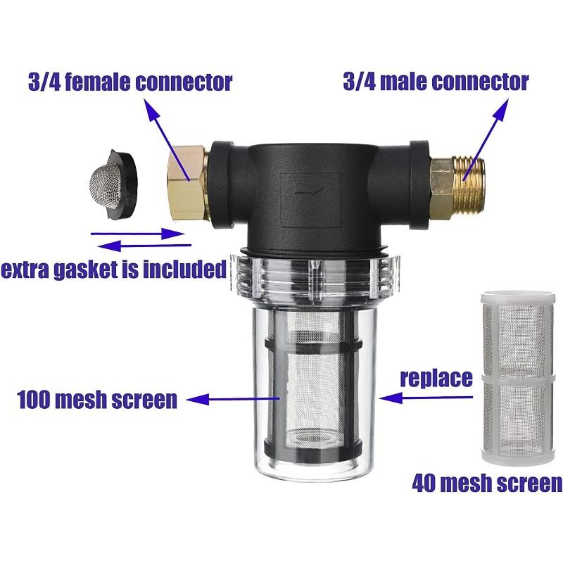 Gartenschlauchfilter für den Einlass des Hochdruckreinigers, Inline-Filter für Sedimente, 40-Mesh-Sieb, Extra 100 Mesh