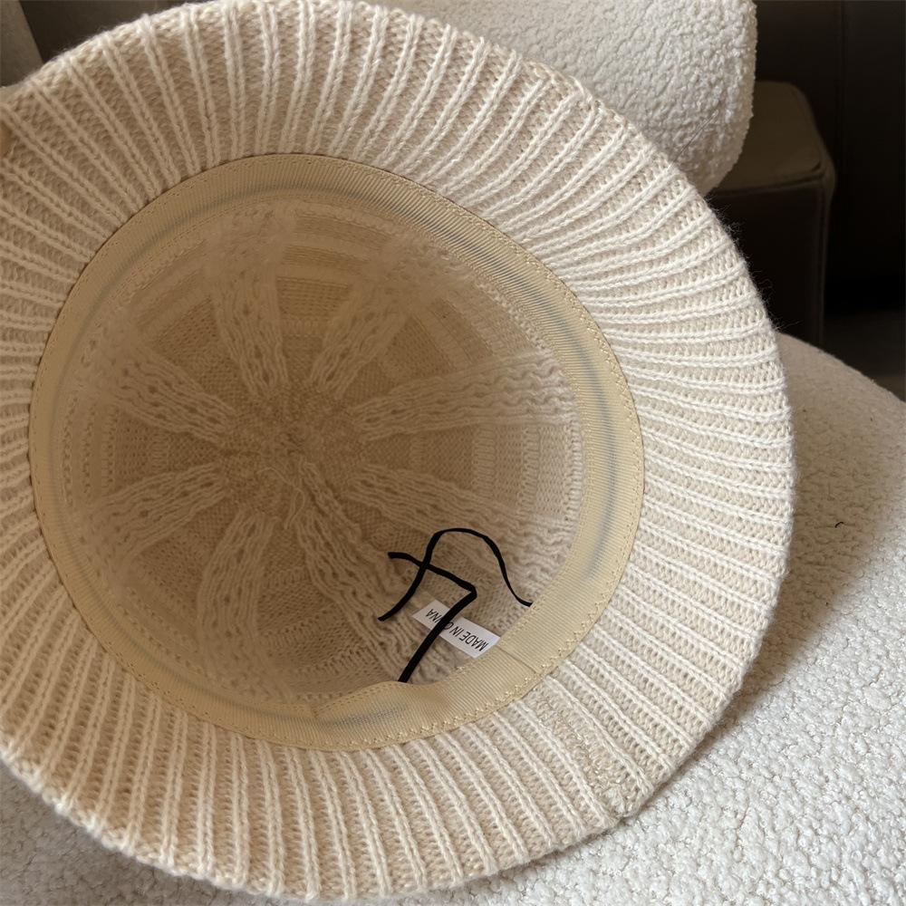 Wool hat women's autumn and winter new handmade knitted bucket hat versatile warm face small bucket hat