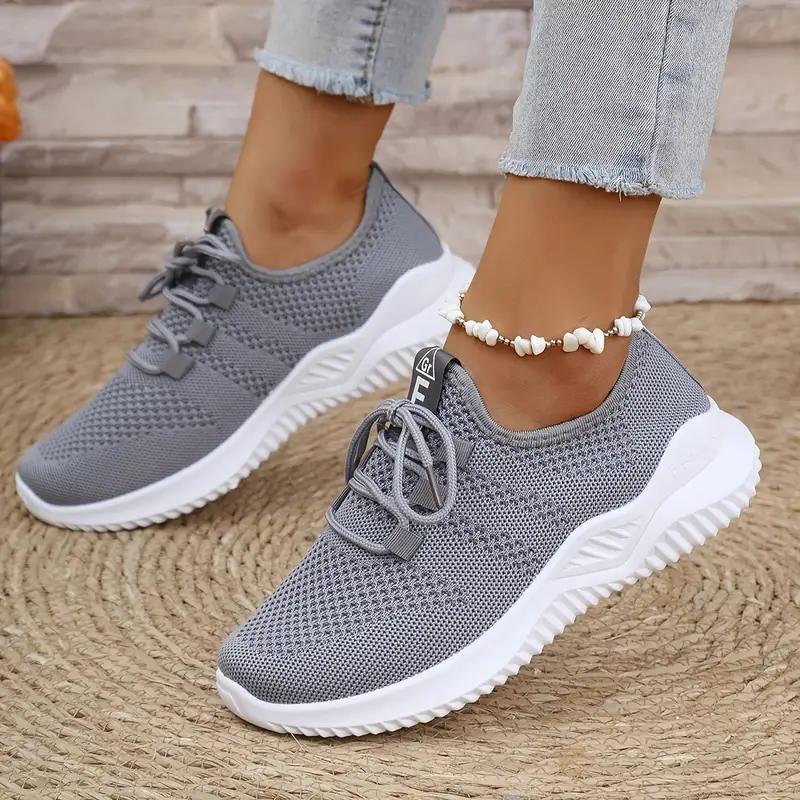 

Womens Breathable Knitted Thick Sole Sports Shoes Casual Laced Outdoor Shoes Comfortable Low Top Running Shoes 36 сірий