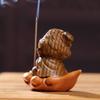 Green Sandalwood Monkey King Incense Holder with Base - Creative Zen Tea Pet Ornament for Desktop and Office.