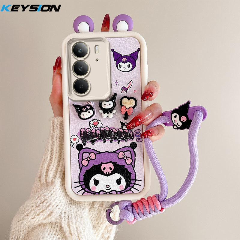 

Чехол KEYSION Cute Ear 3D Cartoon для Realme C75 с браслетом, мягкий силиконовый противоударный чехол для телефона OPPO Realme C75 for Realme C75