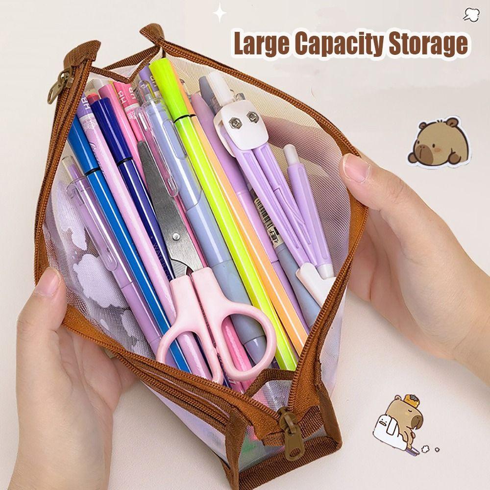 Mesh Pen Bag Capybara Stationery Bag Multi-functional Pencil Case  Gift