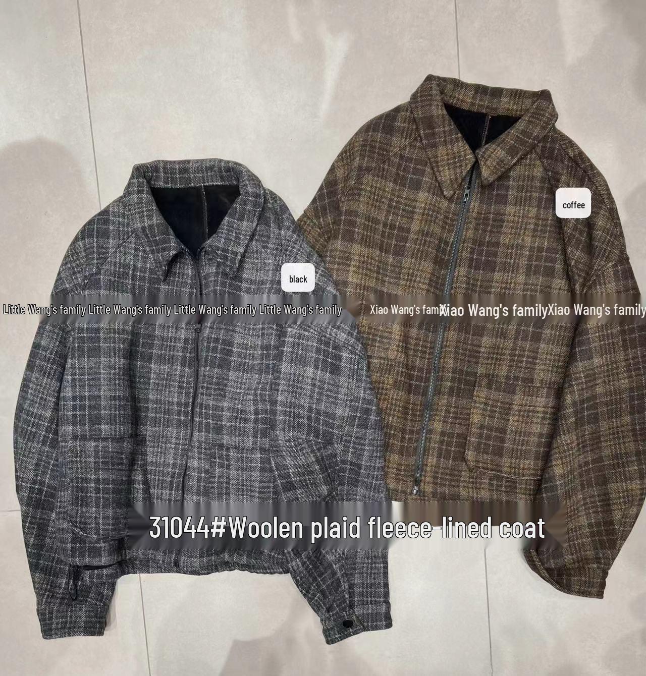 

Зимнее пальто в корейском стиле большого размера в клетку из смесовой шерсти, толстое, на флисовой подкладке, короткое, от Сяо Вана One Size чёрный