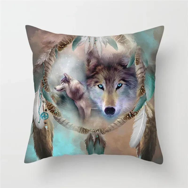 Animal Wolf King Print Pattern Sofa Cushion Cover Pillowcase Home Party Car Bedding