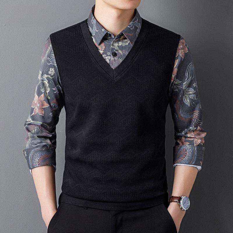 

Весна и осень Толстая рубашка из двух частей с имитацией дракона Тотема Мужская рубашка с длинным рукавом Модная хлопковая рубашка с отворотом 4XL