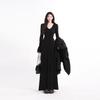 Khaki V-neck Long-sleeve Knit Dress for Women, Slim Fit, Hip-hugging, Ideal for Early Autumn/Winter as Base Layer or Inner Wear.