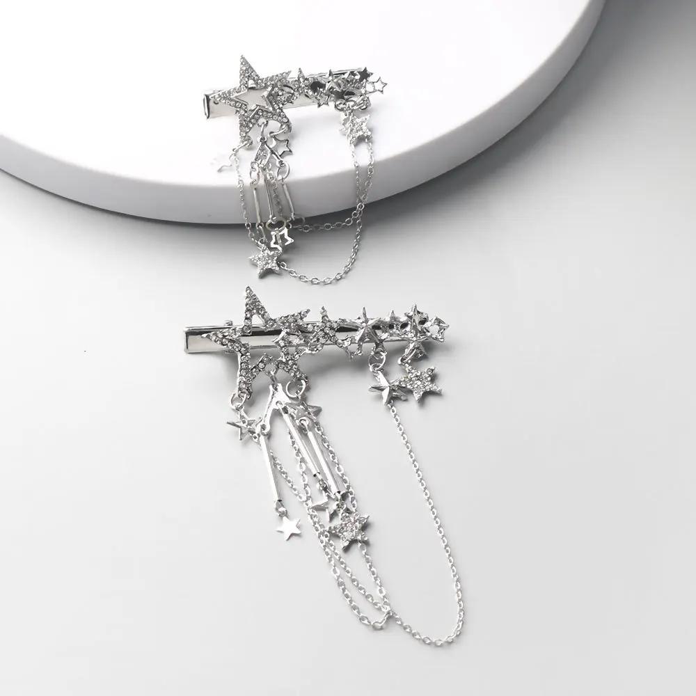 Tassel Star Hair Clip Delicate Sparkling Personality Sweet Cool Style Diamond Studded Side Clip High-end Straight Duckbill Clip