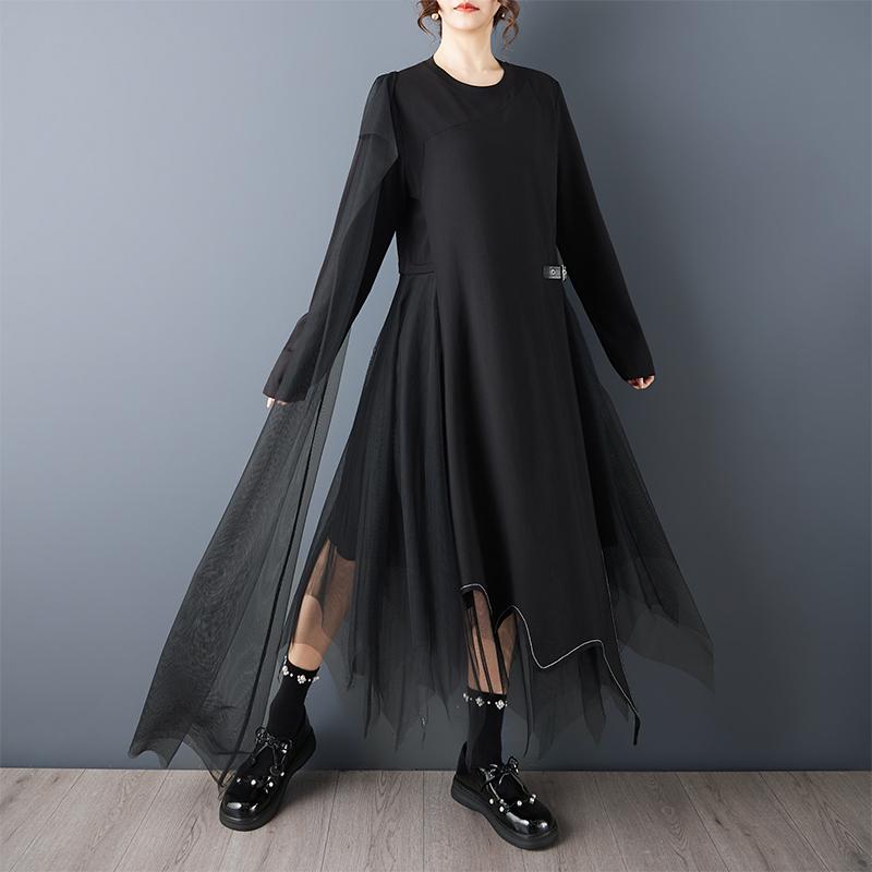 

Long sleeve Plus size vintage new in dresses for women casual loose spring summer autumn dress чёрный