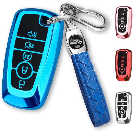 For Ford Key Fob Cover With Keychain,Car Key Case Shell Protector Holder 5 Buttons For Ford Explorer Fusion Escape Edge Expedition Mustang F150 F250