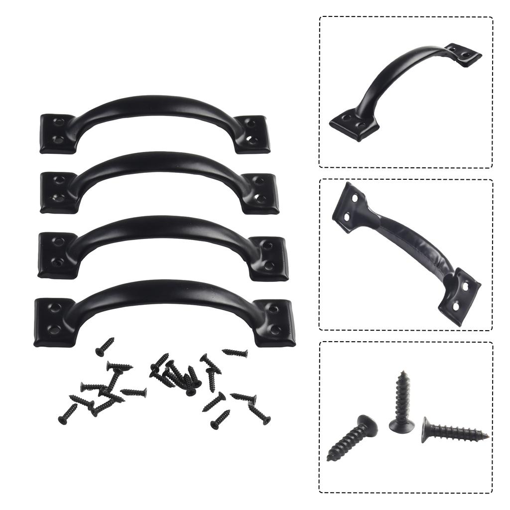 Black Barn Door Handles Decor Furniture Door Bow Drawer Handles Fashionable For Cabinet Drawer 138*30*33mm 4/8pcs