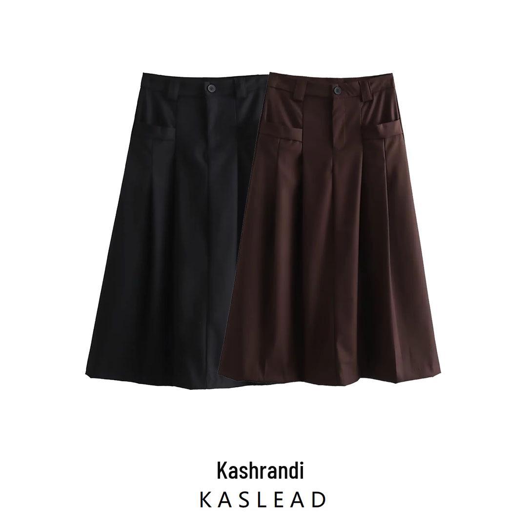 

2025 Spring Women s A-line Over-the-Knee Suit Skirt with Pockets - European & American Style Medium темно-коричневого кольору