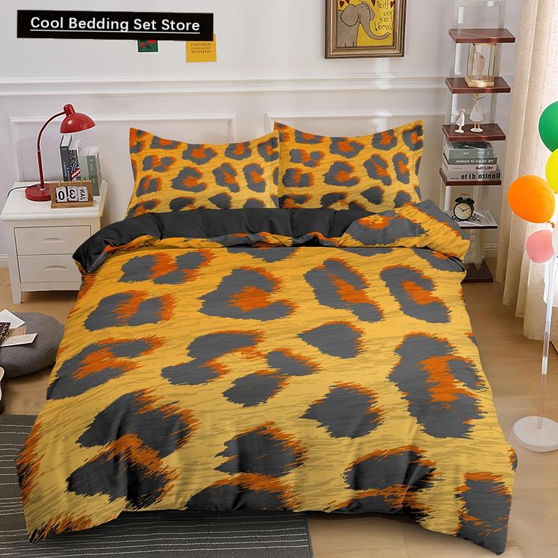 Leopard Print King Queen Duvet Cover Brown Cheetah Skin Pattern Bedding Set for Teens Girl Women Leopard 2/3pcs Soft Quilt Cover