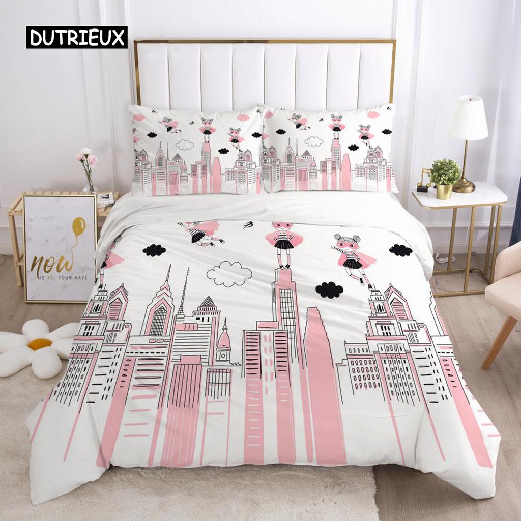 Comforter Lovely Pink Bedding Set 140X200 For Girl Bedroom Bed Single Double Size(No Sheet)