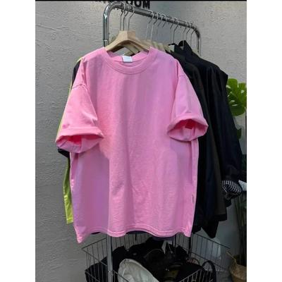 Μοντέρνο Ροζ Φαρδύ T-Shirt με Στρογγυλή Λαιμόκοψη Unisex Casual Κοντομάνικο Βασικό