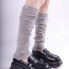Japanese Punk Leg Warmers Women Solid Color Ribbed Knit Long Socks Y2K Distressed Ripped Boot Cuffs Leg Cover Streetwear