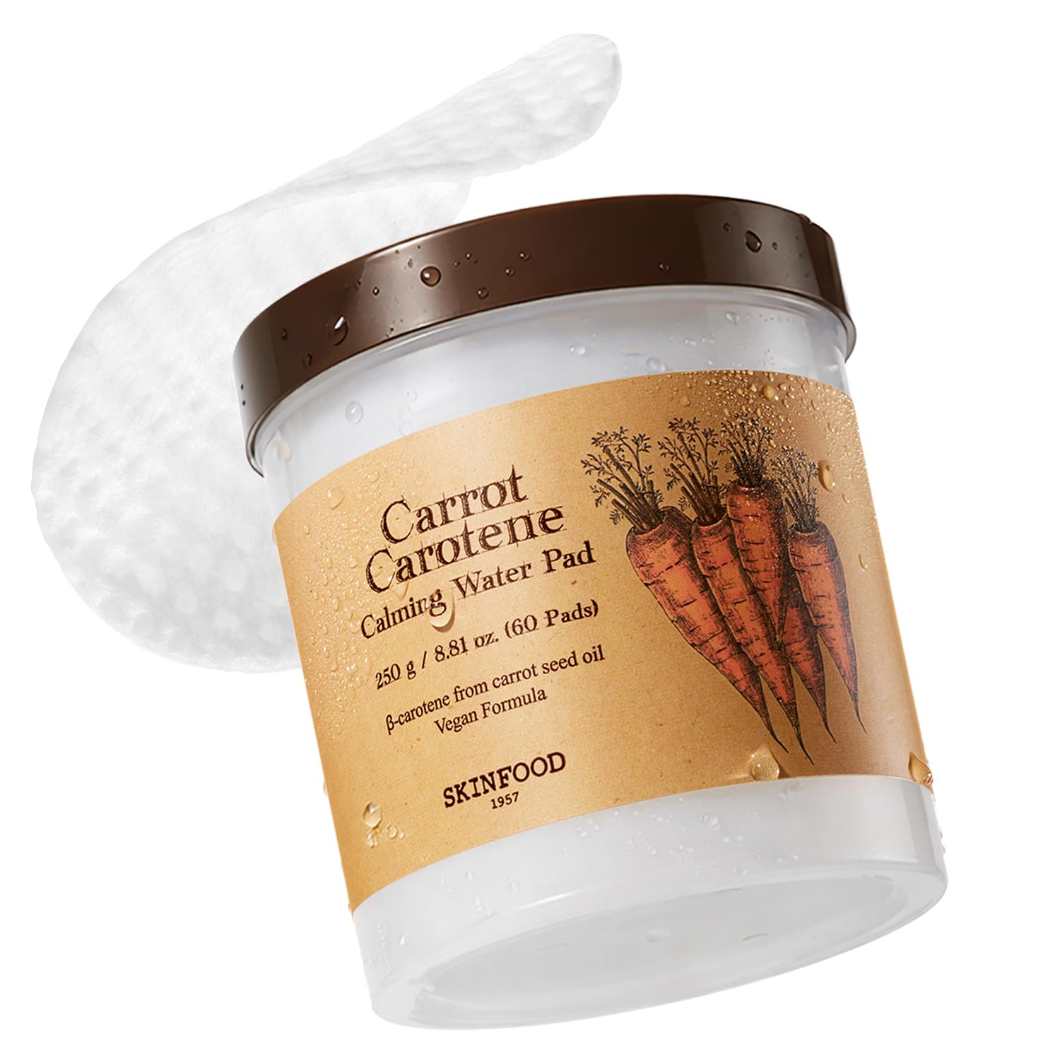 SKINFOOD Carrot Toner Pad Carotene Calming Water Korean Skincare Wipe-off Lotion (250g/60 sheets)