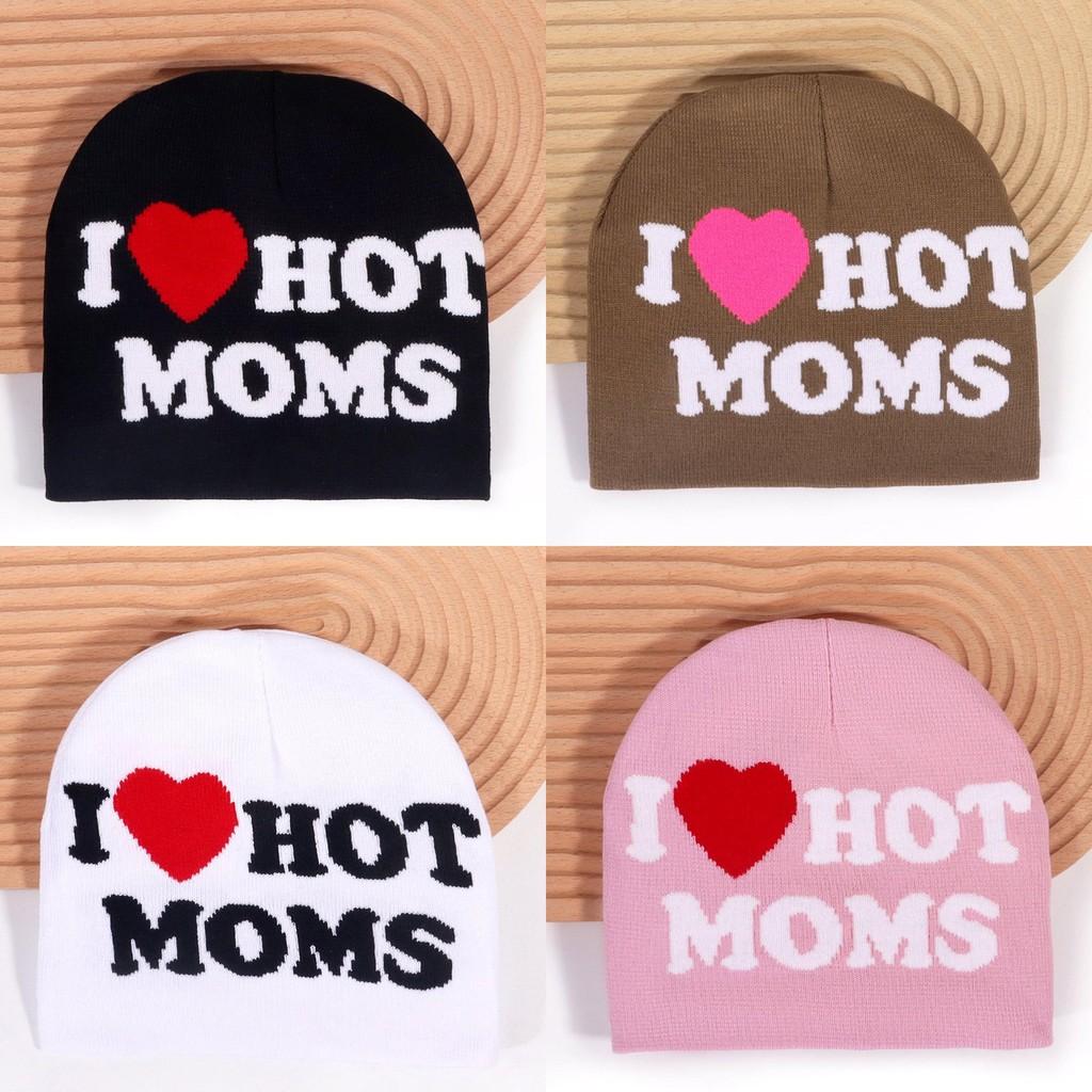 Hot I Moms Letter Pattern Knit Hat For Winter Outdoor Warm Cap Gift Fashion