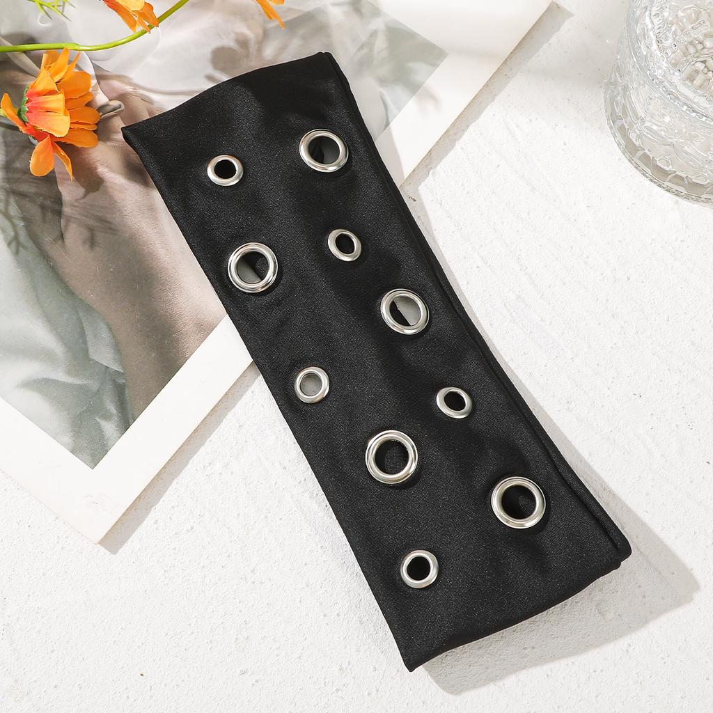 AWAYTR Punk Girl Hollowed Out Eyelets Wide Elastic Headband Stretchy Metal Rock Sports Grommet Headband Hair Accessories