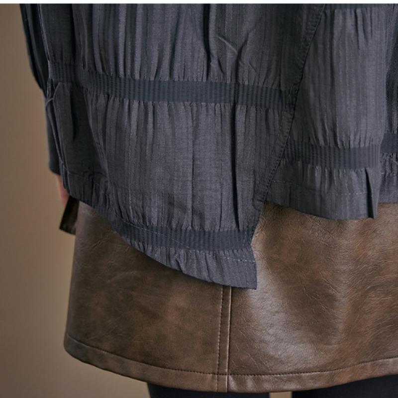 Maxza Button Point Embossed Shirred Long Sleeve Blouse Zd10qt500na