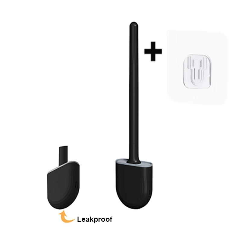 TPR Silicone Toilet Brush Flat Head Flexible Wall Mounted Black Toilet Bowl Cleaner Brush Holder Set For WC Bathroom