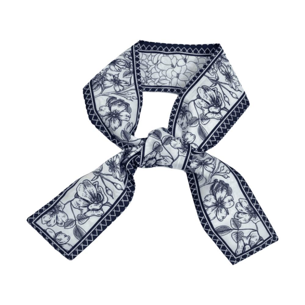 Elegant Silk Scarf Retro Narrow Scarf Versatile Skinny Scarf  for Women синий