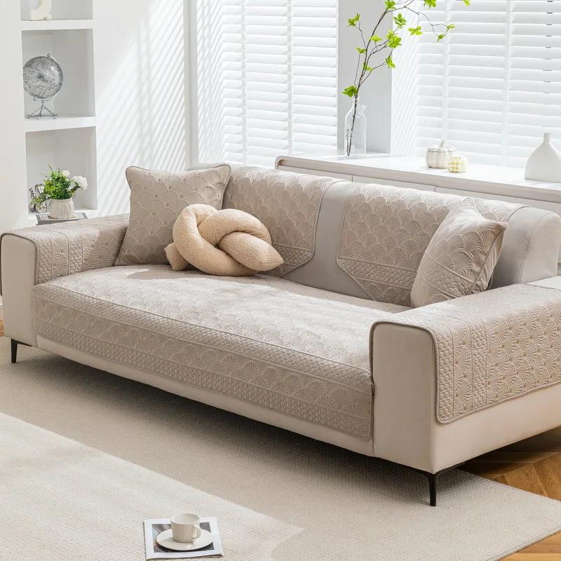 Embroidered Cotton Washed Sofa Cushion Four Seasons Universal Non-slip Cotton Fabric Living Room Sofa Cover 1/2/3/4-seater