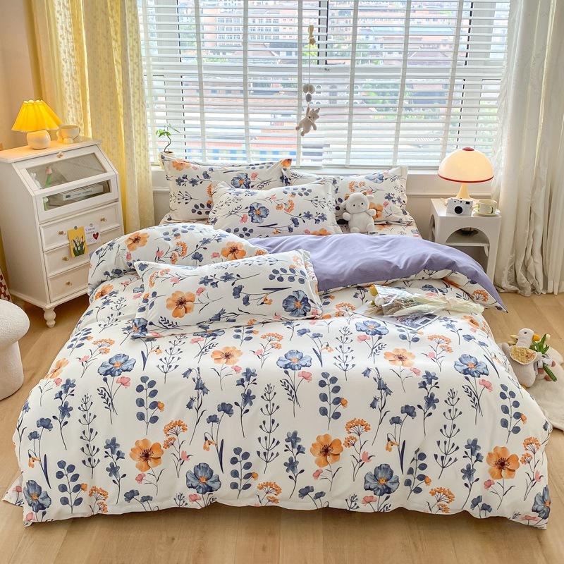 Rüzgar Çift Büyü Bitki Çiçek Kalınlaştırılmış Taşlama Dört Parça Set, Küçük Taze Öğrenci Üç Parça Nevresim Takımı