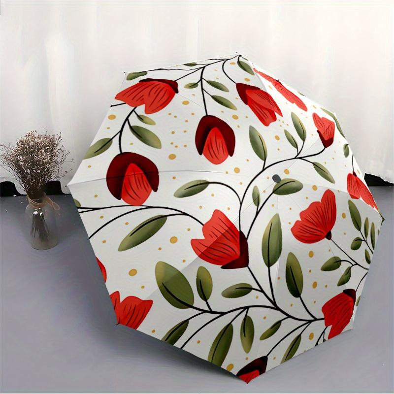 1pc Floral Pattern Automatic Open 8-Rib Windproof Umbrella, Travel & Commuting, Suitable for All Seasons