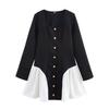 2025 Spring Women's European & American Color Block Ruffle Hem Long Sleeve Dress