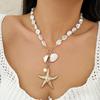 Beach Beaded Necklace Imitation Pearl Necklace Starfish Shell Retro Holiday Resin