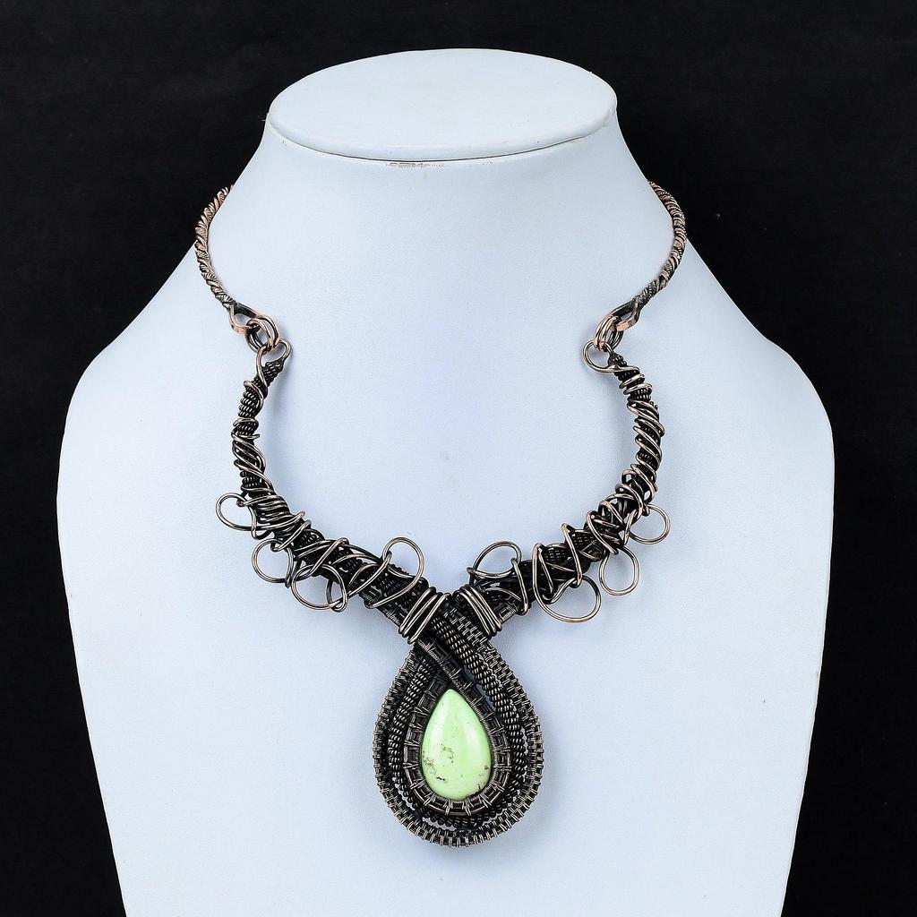 Lemon Chrysoprase Necklace Copper Wire Wrapped Necklace Handmade Gemstone Necklace Beautiful Copper Jewelry Adjustable Necklace Gift For Mom