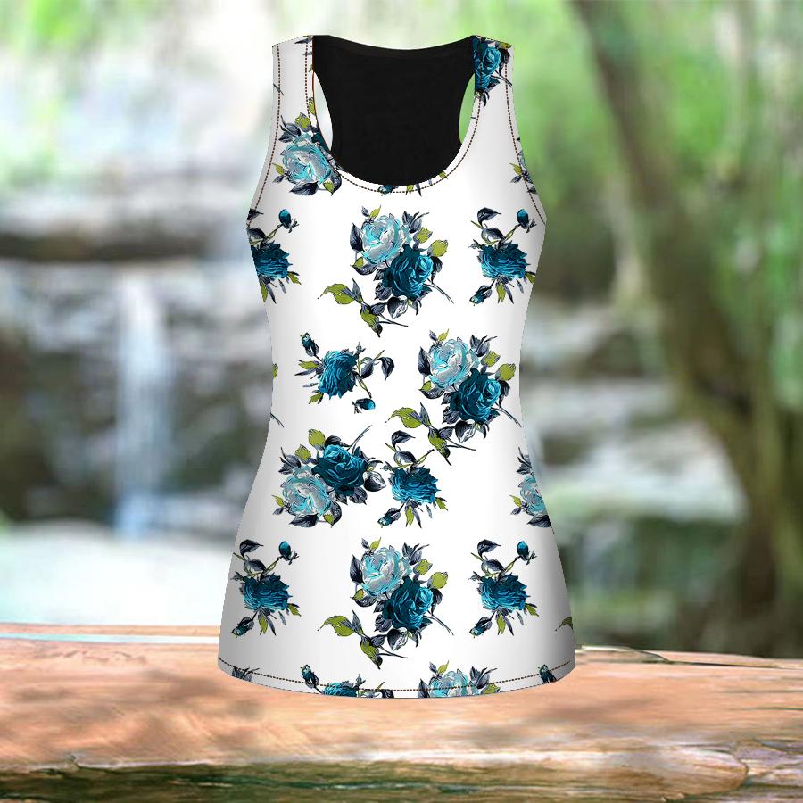 Женские летние спортивные рубашки с 3D принтом синего пиона для занятий йогой — фото 3