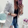 Fashion Autumn Women Stripe Lapel Long Sleeve Slim Fit Blazer Suit Jacket Coat