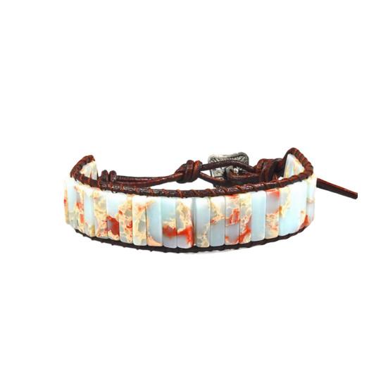 Bohemian Stone Bracelet Handmade Natural Stone Tube Beads Bangle Adjustable Unisex Boho Bracelet Gift for Him Her