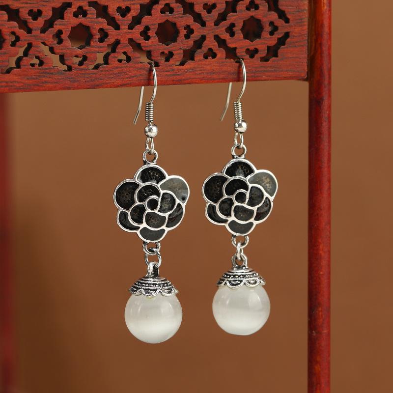 

Нишевый дизайн новые китайские серьги-цветы женственность простые опаловые серьги длинные серьги в этническом стиле