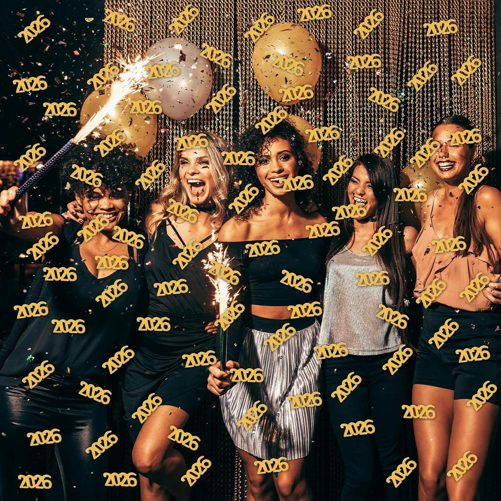 500 Pcs New Year 2026 Confetti, Gold 2026 Table Shiny Confetti Glitter for Happy New Year Decorations 2026 New Years Eve Table Decorations